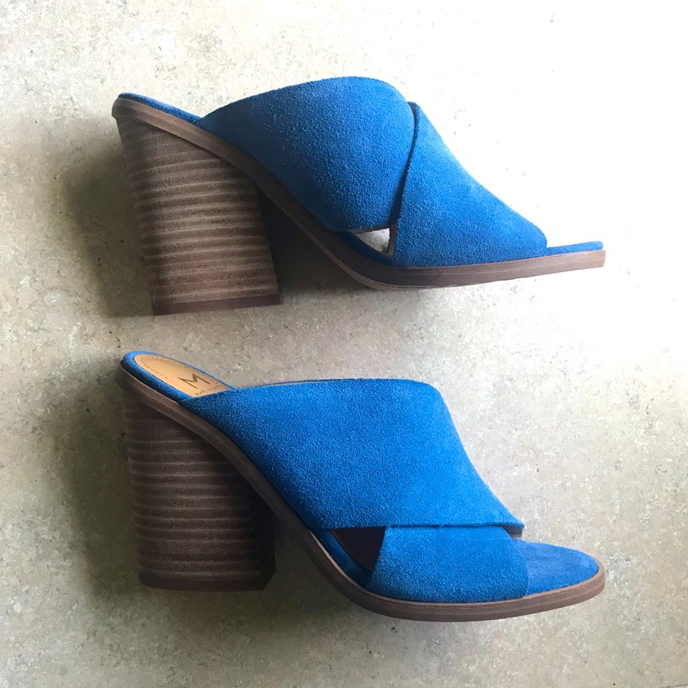 Marc Fisher Blue Stacked Mule Heels